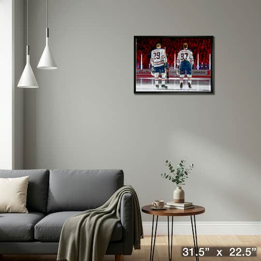 Connor McDavid and Leon Draisaitl Edmonton Oilers Framed 20" x 29" Line-Up Canvas 31.5" x 22.5"